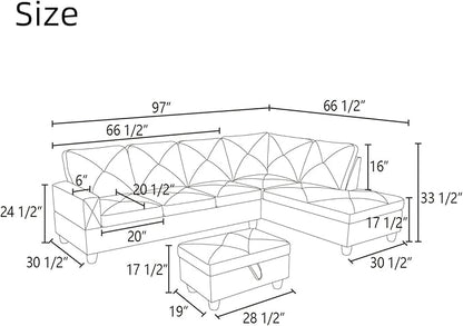 NAYSAYE L Shaped Couch, Modular Sectional Couch with Ottoman Storage, Modern Lounge Sofa Convertible Sectional Couches for Living Room, Apartment, Grey