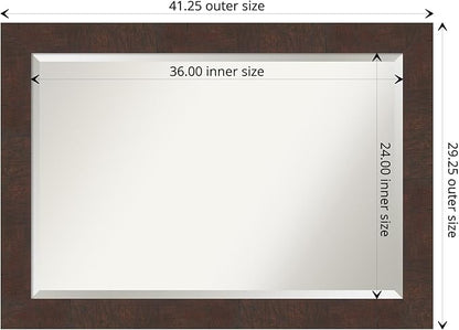 Amanti Art Brown Bathroom Mirror for Over Sink, 29x41 Wildwood Brown Rectangle Vanity Mirror, Large Rustic Farmhouse Frame, Hangs Horizonally and Vertically, Bathroom Wall Decor, Beveled Edge