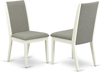 East West Furniture ANLA3-LWH-06 3 Piece Kitchen Table Set for Small Spaces Contains a Round Dining Table with Pedestal and 2 Shitake Linen Fabric Upholstered Chairs, 36x36 Inch, Linen White