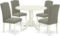 East West Furniture DLEN5-LWH-06 5 Piece Kitchen Table & Chairs Set Includes a Round Dining Table with Dropleaf and 4 Dark Shitake Linen Fabric Upholstered Chairs, 42x42 Inch, Linen White