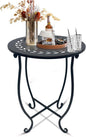 Round Side Table, 1 Pack 14 Inch Bedside Table for Living Room, Bedroom, Weather Resistant Black Metal Outdoor Side Table for Patio Balcony Yard Porch Garden, Plant Stand for Indoor Outdoor Use