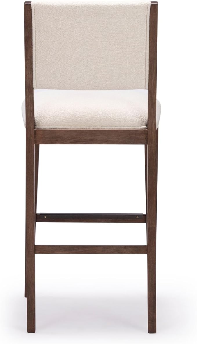 Plank+Beam Sereno Bar Stool, 30", Set of 2, Sturdy Wood Modern Kitchen Bar Height Stool, Upholstered Cushion Bar Chair with Back, Walnut/Ivory