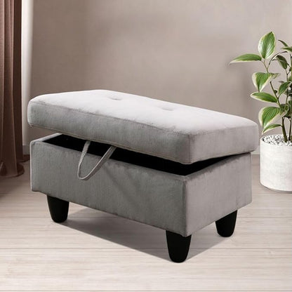 Grey White L-Shaped 3-Piece Corduroy Sofa with Storage Ottoman Set, Sectional Couch Sofa Set for Living Room, Office, Small Space