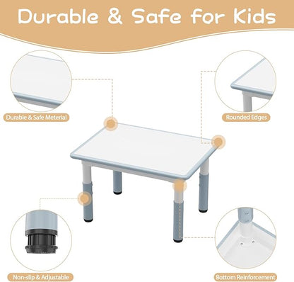 GarveeHome Kids Table and 4 Chairs Set, Height Adjustable Toddler Table and Chair Set, Graffiti Desktop, Children Study Table for Home Daycare Preschool for Ages 2-8