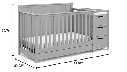 Graco Hadley All-in-One Convertible Crib & Changer (Pebble Gray) – GREENGUARD Gold Certified, Fits Standard Crib Mattress, Converts to Toddler Bed and Full Bed, 4 Adjustable Mattress Heights