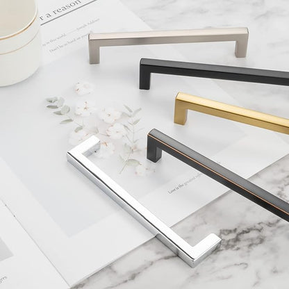 KOOFIZO Solid Square Bar Cabinet Handle - Brushed Gold Furniture Pull, 10 Inch/256mm Screwhole Distance, 1-Piece for Kitchen Cupboard Door, Bedroom Dresser Drawer, Bathroom Wardrobe Hardware
