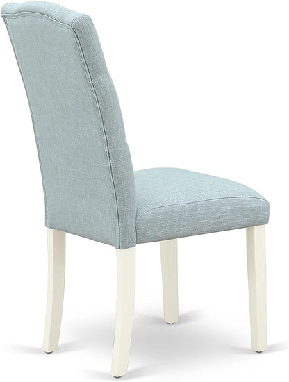 East West Furniture X027CE215-7 7 Piece Dining Room Table Set Consist of a Rectangle Kitchen Table with X-Legs and 6 Baby Blue Linen Fabric Parson Dining Chairs, 40x72 Inch, Multi-Color