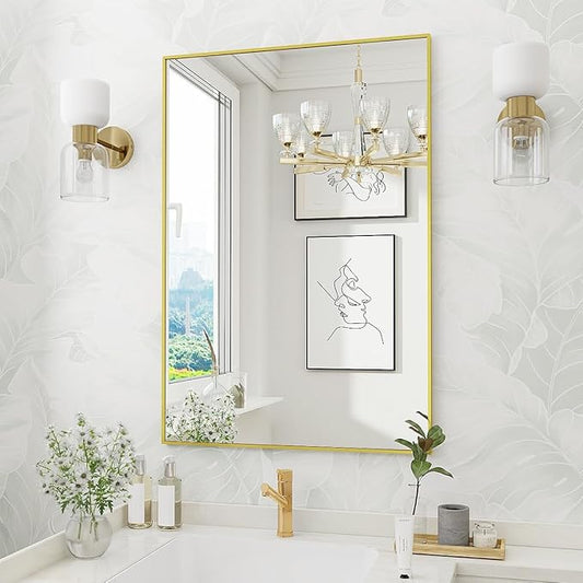 Koonmi Gold Mirrors for Wall, 30x40 Inch Bathroom Mirror, Rectangular Wall Mirror for Living Room Bedroom Bathroom, Hangs Horizontally or Vertically