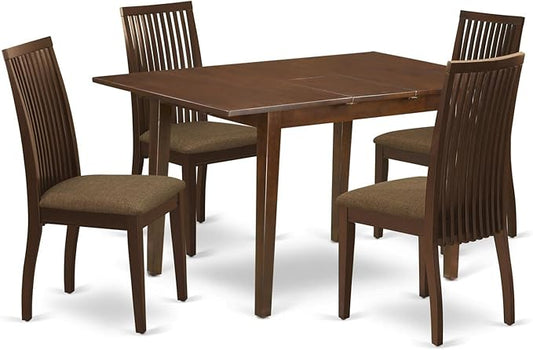 East West Furniture PSIP5-MAH-C 5 Piece Dining Table Set for 4 Includes a Rectangle Kitchen Table with Butterfly Leaf and 4 Linen Fabric Kitchen Dining Chairs, 32x60 Inch, Mahogany