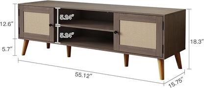 TV Stand for TVs up to 65 inches, Rattan Grain Finish Panel with 2 Storage cabinets, Modern Minimalist Style, Living Room, Audio-Visual Room for Multiple Rooms,3 Colors Available (Oak)
