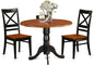 East West Furniture DLQU3-BCH-W 3 Piece Dining Set Contains a Round Dining Table with Dropleaf and 2 Kitchen Chairs, 42x42 Inch, Black & Cherry