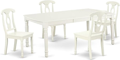 East West Furniture DOKE5-LWH-W 5 Piece Kitchen Table Set for 4 Includes a Rectangle Dining Room Table with Butterfly Leaf and 4 Solid Wood Seat Chairs, 42x78 Inch, Linen White