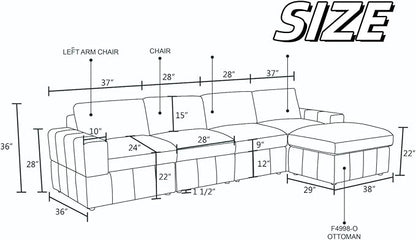 Sectional Couches for Living Room, 130″ Modular Sectional Sofa with Ottoman, Modern L Shaped Couch with Chaise for Bedroom, Brown