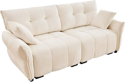 Modern Chenille Fabric 2-Seat Loveseat Sofa, Premium Upholstery Living Room Couch with Tufted Backrest & Comfortable Armrests and High-Resilience Memory Foam Cushions,White