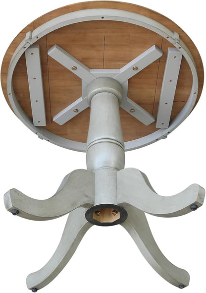 IC International Concepts 30" Round Top Pedestal Dining Table, 28.9" High, Distressed Hickory/Stone