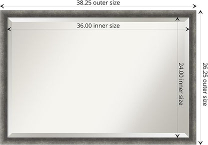 Amanti Art Grey Wall Mirror 26x38 Burnished Concrete Narrow Rectangle Bathroom Mirror for Wall Decor Living Room, Large Modern Contemporary Wood Frame, Hangs Horizonally and Vertically, Bathroom Decor
