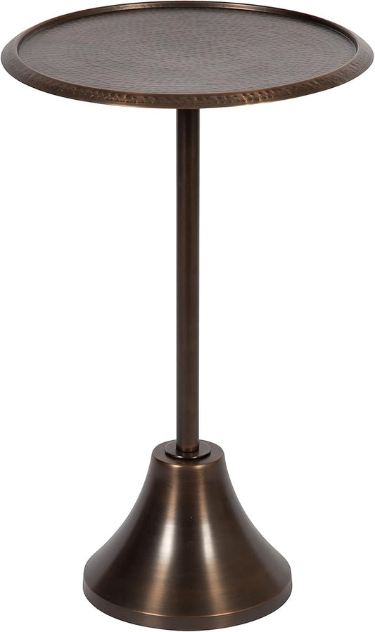 Kate and Laurel Sanzo Modern Pedestal Side Table; 15 x 15 x 24; Bronze; Decorative End Table with Hammered Tabletop for Use as a Bedroom Nightstand or Living Room Accent