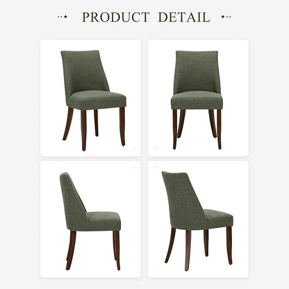 COLAMY Upholstered Dining Chairs Set of 6, Mid Century Modern Kitchen Chairs with Back, Farmhouse Fabric Side Dining Room Chairs with Wood Legs for Dining Room Restaurant, Green