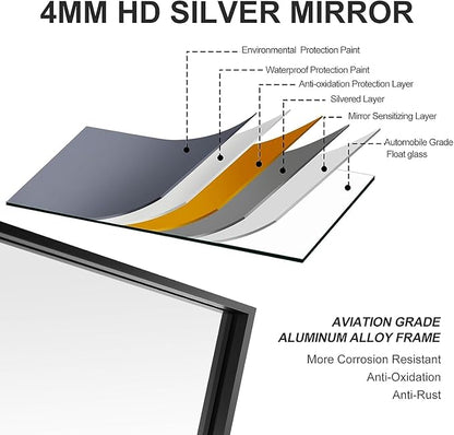 24x32 Inch Black Bathroom Mirror, Copper-Free Aluminum Alloy Frame Vanity Mirror, Rectangle Wall Mounted Modern Mirror for Bedroom/Living Room/Porch Horizontal or Vertical