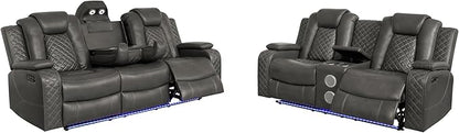 Ball & Cast Power Recliner Sofa Set Leather Reclining Sofa Set Living Room Furniture Set 3PCS Recliner Couch Loveseat & Chair Sets with Wireless Charging,Bluetooth Speaker,Cup Holders for Home Theater