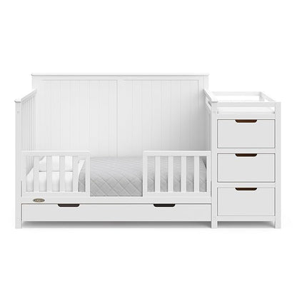 Graco Hadley All-in-One Convertible Crib & Changer (White) – GREENGUARD Gold Certified, Fits Standard Crib Mattress, Converts to Toddler Bed and Full Bed, 4 Adjustable Mattress Heights