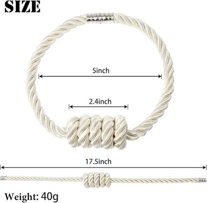 BEL AVENIR Magnetic Curtain Tiebacks, Decorative Drapery Holdbacks Modern Woven Tie-Backs with Exquisite Knot (Beige, 6 Pack)