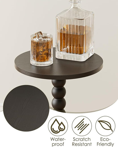 Masupu Round Side Table, Small End Table for Small Spaces, Pedestal Drink Table with Solid Wood Leg for Living Room, Bedroom, Corners(Black)