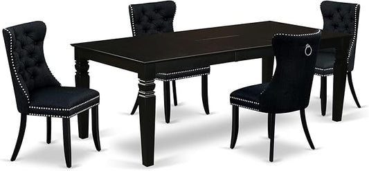 East West Furniture LGDA5-BLK-24 5 Piece Kitchen Table Set Contains a Rectangle Dining Table with Butterfly Leaf and 4 Polyester Fabric Upholstered Chairs, 42x84 Inch, Black