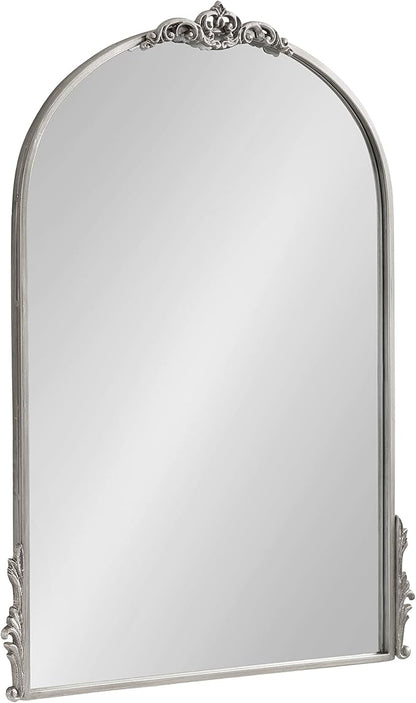Kate and Laurel Myrcelle Traditional Arched Mirror; 25 x 33; Silver; Decorative Large Arch Mirror with Ornate Garland Detailing Along The Crown and Edges of The Frame