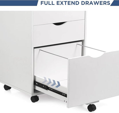 HollyHOME 3-Drawer Wood File Cabinet, Under Desk Cabinet for Home Office, Rolling Storage Shelf for Home, Printer Stand, for A4, Letter-Size, 11.8in Hanging File Folders, White