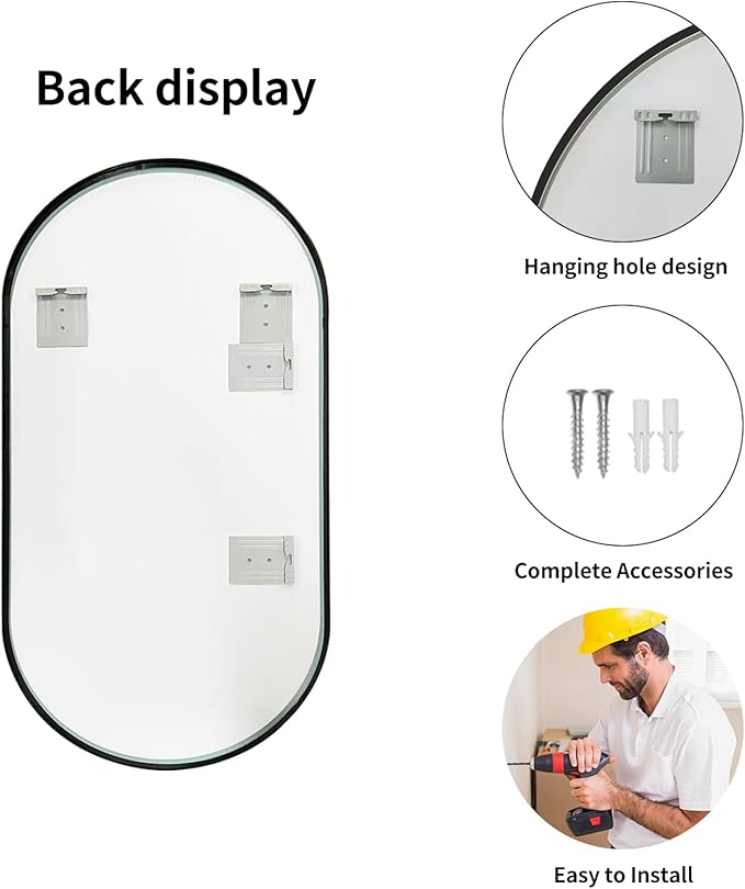 LAIYA 36x22inch Oval Wall Bathroom Mirror with Black Aluminum Frame,Wall Mounted Oval Vanity Mirrors， Explosion-Proof Glass, Waterproof Design, Easy Installation，Horizontally/Vertically