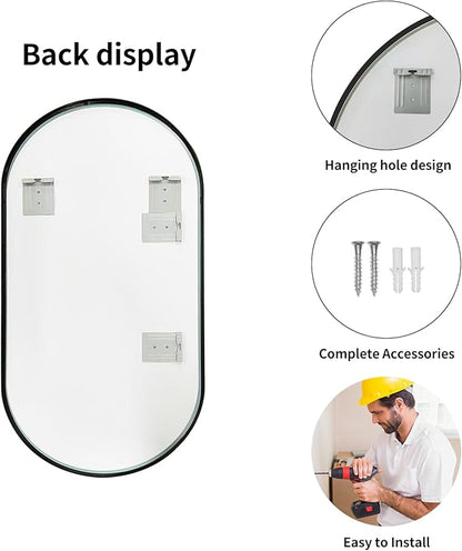 LAIYA 36x22inch Oval Wall Bathroom Mirror with Black Aluminum Frame,Wall Mounted Oval Vanity Mirrors， Explosion-Proof Glass, Waterproof Design, Easy Installation，Horizontally/Vertically