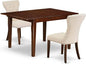 East West Furniture MLGA3-MAH-32 3 Piece Dining Room Table Set Contains a Rectangle Kitchen Table with Butterfly Leaf and 2 Light Beige Linen Fabric Parson Chairs, 36x54 Inch, Mahogany