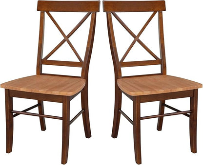 International Concepts X- Back Chair with Solid Wood Seat, Cinnemon/Espresso
