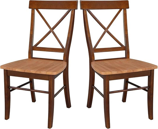 International Concepts X- Back Chair with Solid Wood Seat, Cinnemon/Espresso