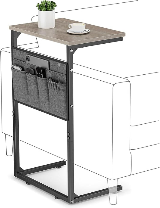 Vagusicc C Shaped End Table, 28'' Tall Side Table for Couch, Small Couch Side Table, Tall Arm Chair Table TV Tray Tables Living Room, Slide Under Sofa Table with Metal Frame for Bedroom Small Spaces