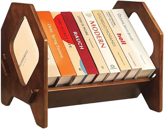 Desktop Bookshelf, Stackable Book Organizer with Handle, storage rack for CD/Magazine/File Folder, Portable Small bookshelf for Study, Living room, Kid's room, No Nails, Medium Size
