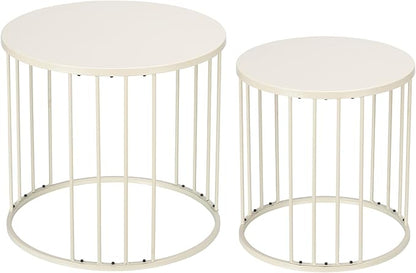 LEWIS&WAYNE Outdoor Side Table Set of 2, Metal Circle Accent End Tables for Balcony Backyard Garden Indoor Living Room, Durable Nesting Coffee Tables, 20”+16” Dia, White
