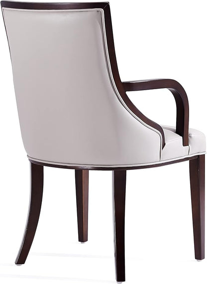 Manhattan Comfort Grand Faux Leather Dining Chair with Arms, Padded Wingback Seat, Fine Rectangular Stitching and Solid Wood Frame, Set of 1, Light Grey