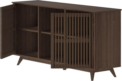 Plank+Beam Mid-Century Modern Wood TV Stand, Solid Wood Entertainment Console with Storage, 59" L x 16" W x 30" H, Walnut