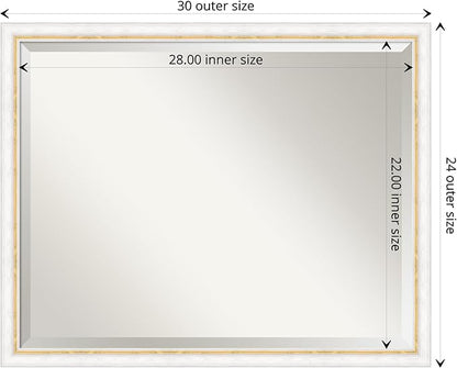 Amanti Art White Bathroom Mirror for Over Sink, 24x30 Morgan White Gold Rectangle Vanity Mirror, Large Modern Contemporary Wood Frame, Hangs Horizonally and Vertically, Bathroom Wall Decor, Beveled