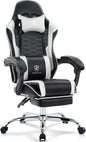 Gaming Chair,Computer Office Chair with Footrest,Massage Lumbar Support and Gel Pad,Ergonomic Reclining Adjustable Leather Gamer Chair with Headrest and Spring Cushion Black White