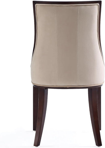 Manhattan Comfort Fifth Avenue Faux Leather Dining Chairs, Parsons Accent Furniture with Padded Wingback Seat, Fine Rectangular Stitching and Solid Beech Wood Frame, Set of 4, Tan