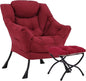 Lazy Chair with Ottoman, Large Modern Lounge Accent Chair with Armrests and Footrest, Reading Armchair with Ottoman, Leisure Sofa Chair for Living Room, Bedroom, Dorm Room, Office（Burgundy）