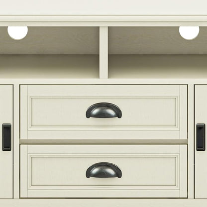SIMPLIHOME Burlington SOLID WOOD 72 Inch Wide Transitional TV Media Stand in Antique White for TVs up to 80 Inches, For the Living Room and Entertainment Center