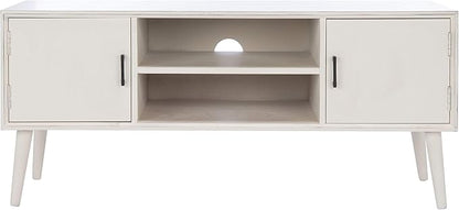 SAFAVIEH Sorrel TV Stand for up to 55" Flatscreen – Distressed White, 2 Doors with Interior Storage, 2 Open Shelves, Entertainment Media Console (MED5701A)