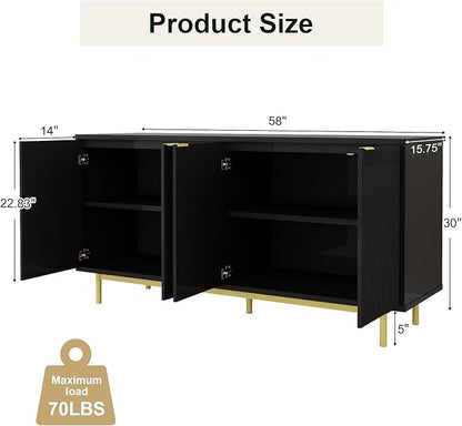 Vipbear Modern TV Stand for 65 Inch TV,Entertainment Center with Storage Cabinets and Adjustable Shelves, Media Console Table, Wood Television Furniture for Living Room, Bedroom, Black