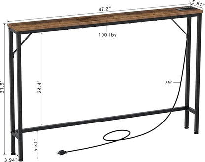 Tohomeor 5.9" Skinny Behind Sofa Console Table with Charging Station 47.24" Narrow Long Behind Couch Table with Power Outlets USB Ports Thin Entry Table for Entryway Living Room Hallway
