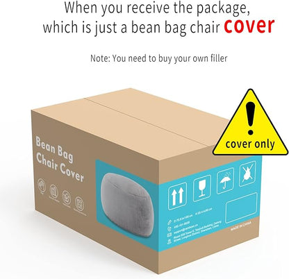 (No Filler) Bean Bag Chair Cover Without Filler,Big Round Soft Fluffy PV Velvet Washable Bean Bag Lazy Sofa Bed Cover for Adults,Living Room Bedroom Furniture Outside,6ft Dark Grey