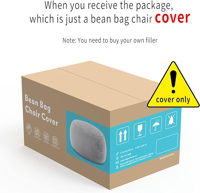 (No Filler) Bean Bag Chair Cover Without Filler,Big Round Soft Fluffy PV Velvet Washable Bean Bag Lazy Sofa Bed Cover for Adults,Living Room Bedroom Furniture Outside,6ft Black